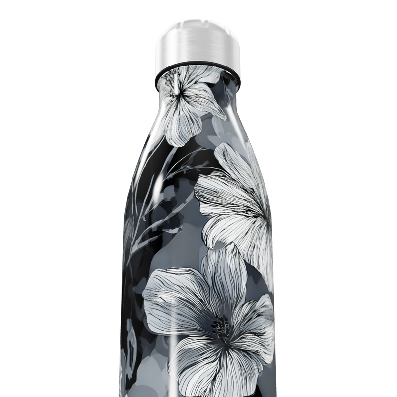 Garrafa Inox - Floral Preto e Branco