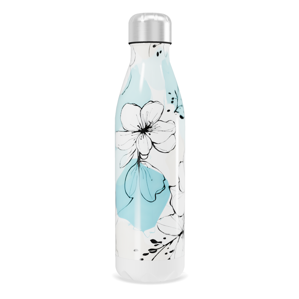 Garrafa Inox - Flores Azul e Branca