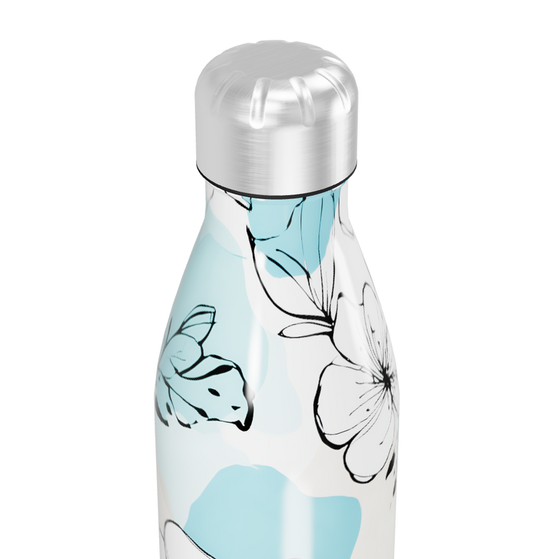 Garrafa Inox - Flores Azul e Branca