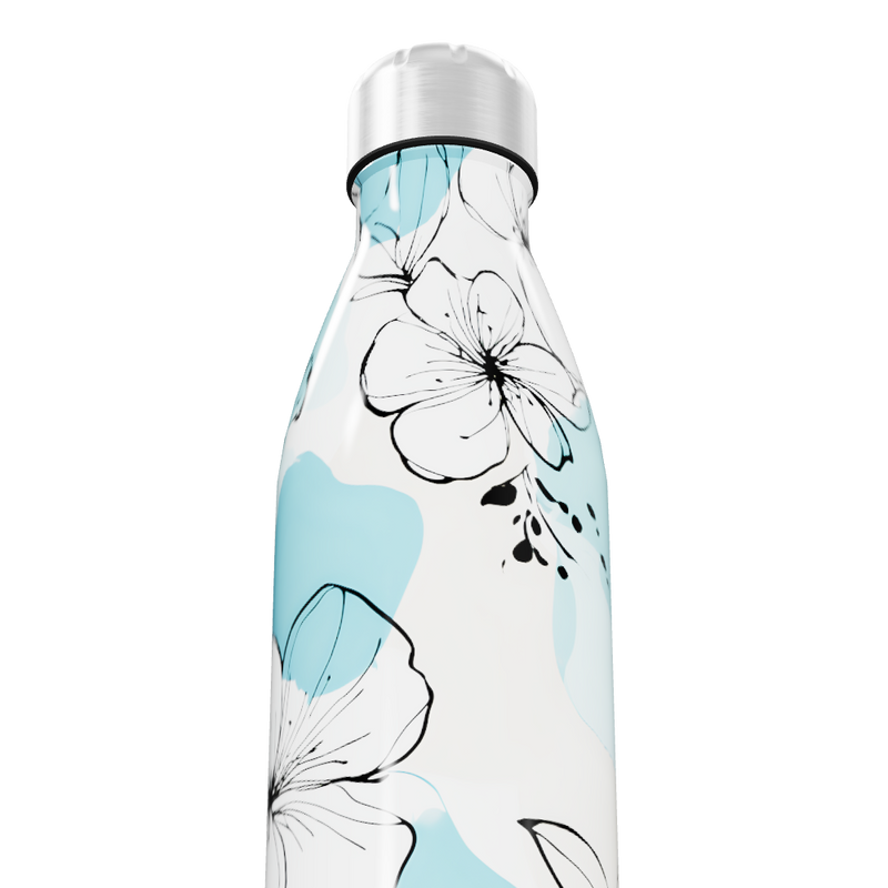 Garrafa Inox - Flores Azul e Branca