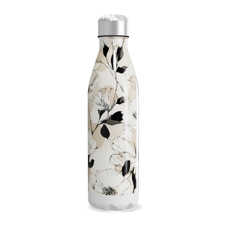Garrafa Inox - Floral Bege e Preto