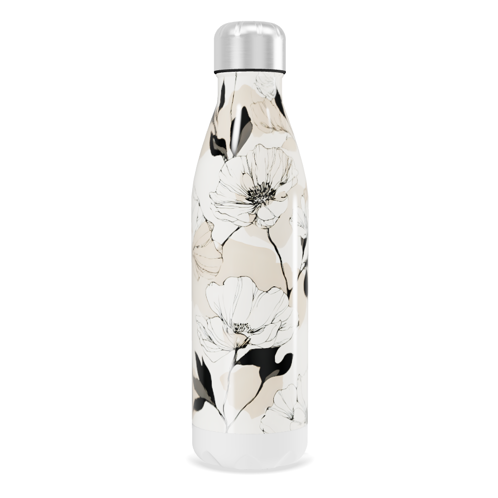 Garrafa Inox - Floral Bege e Preto