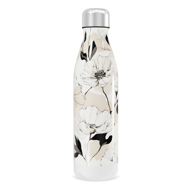 Garrafa Inox - Floral Bege e Preto