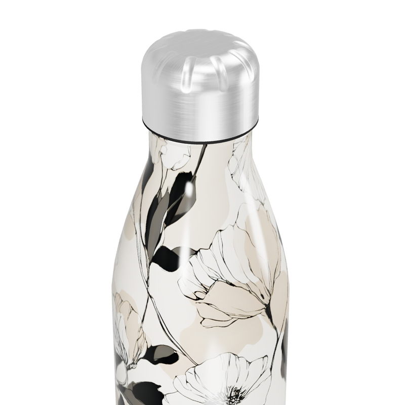 Garrafa Inox - Floral Bege e Preto