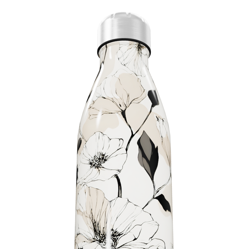 Garrafa Inox - Floral Bege e Preto