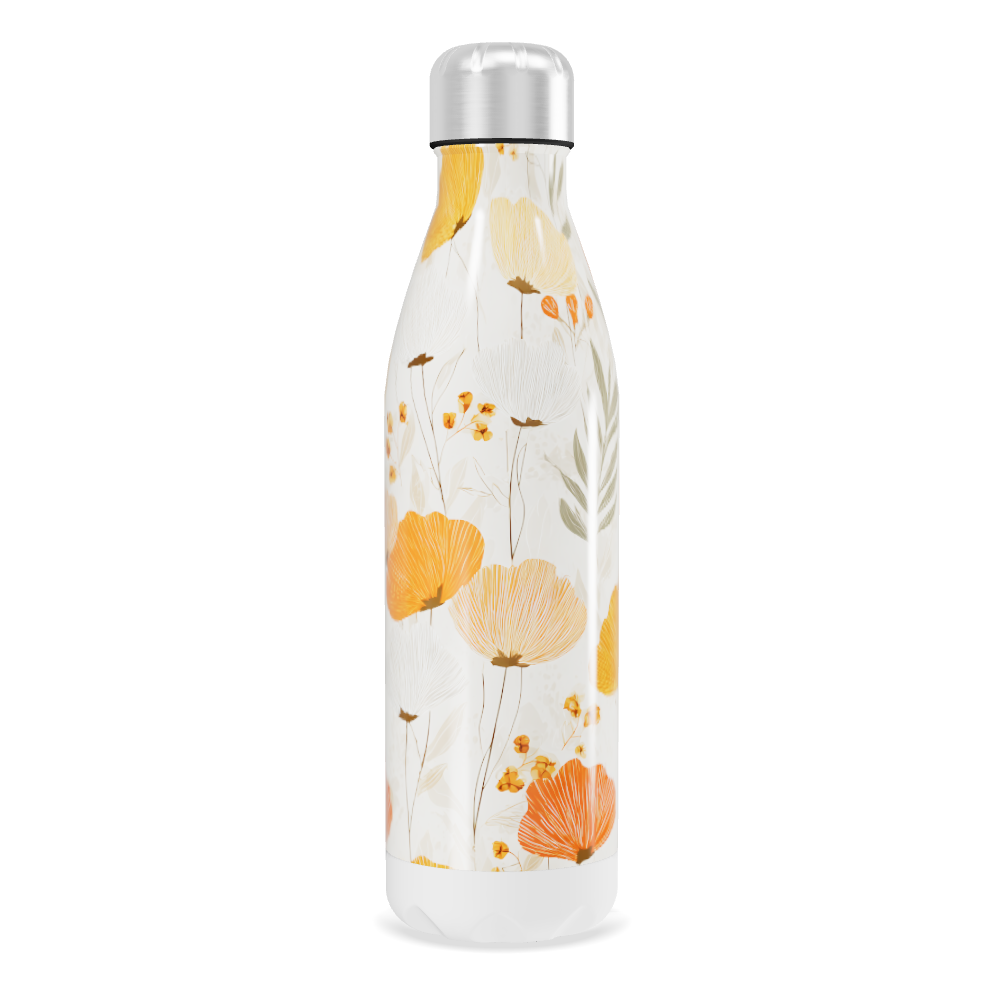 Garrafa Inox - Florais Laranja e Branco
