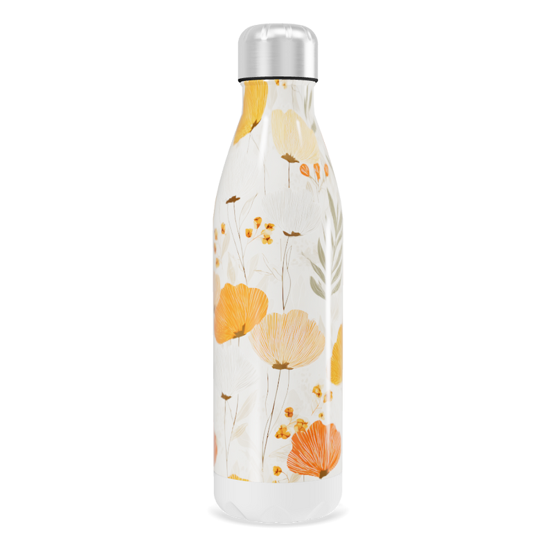 Garrafa Inox - Florais Laranja e Branco