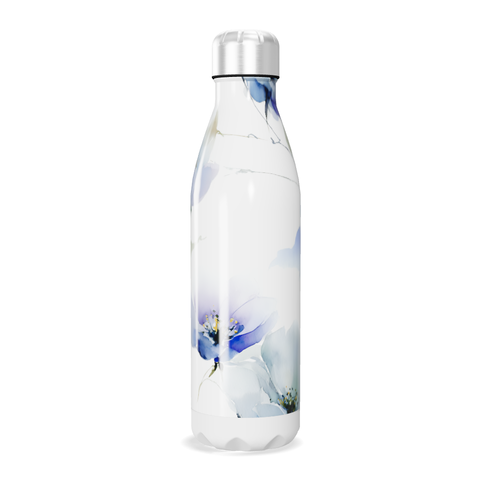 Garrafa Inox Flores Azul Branca