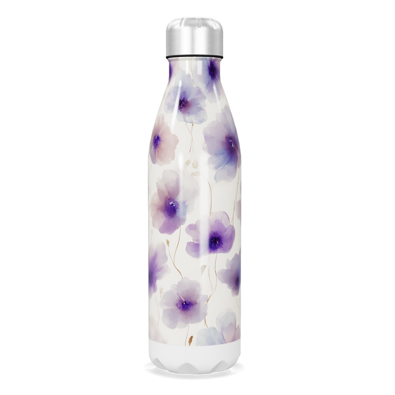 Garrafa Inox - Floral Roxo e Branco