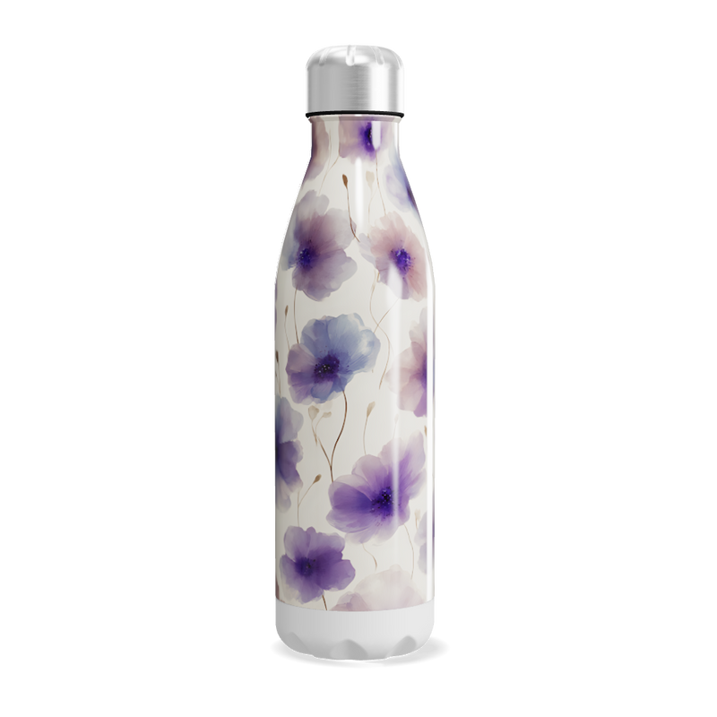 Garrafa Inox - Floral Roxo e Branco