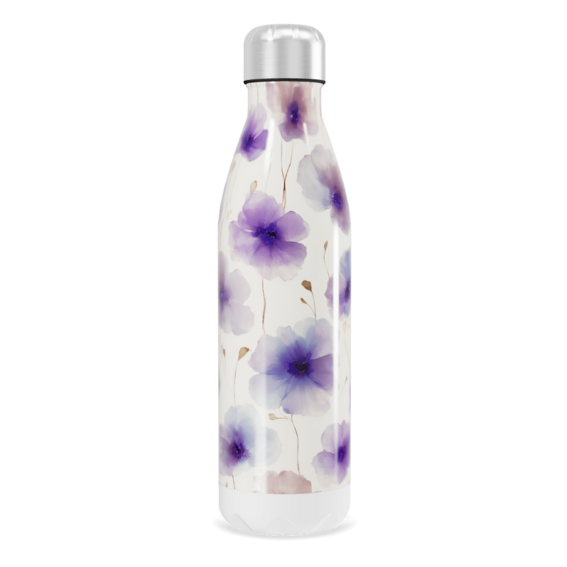 Garrafa Inox - Floral Roxo e Branco