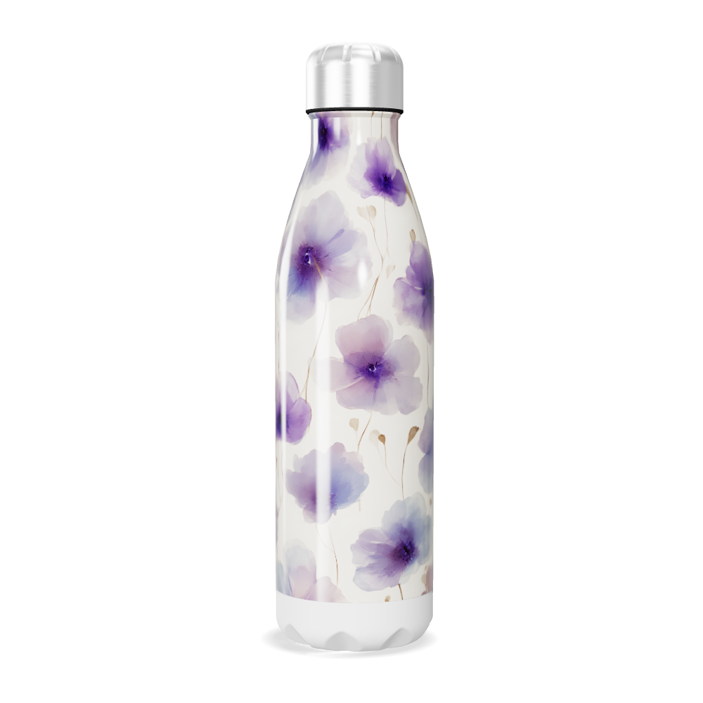Garrafa Inox - Floral Roxo e Branco