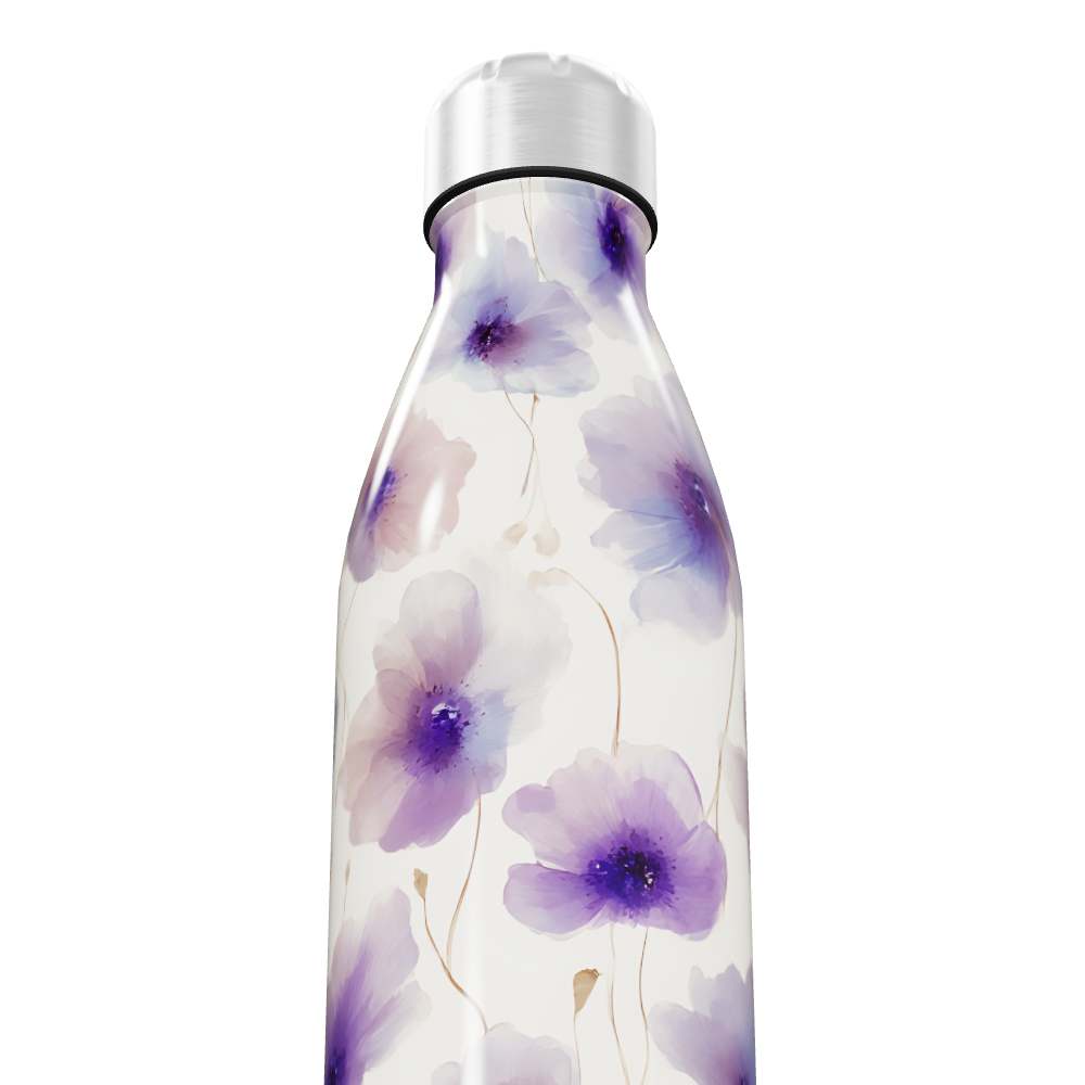 Garrafa Inox - Floral Roxo e Branco