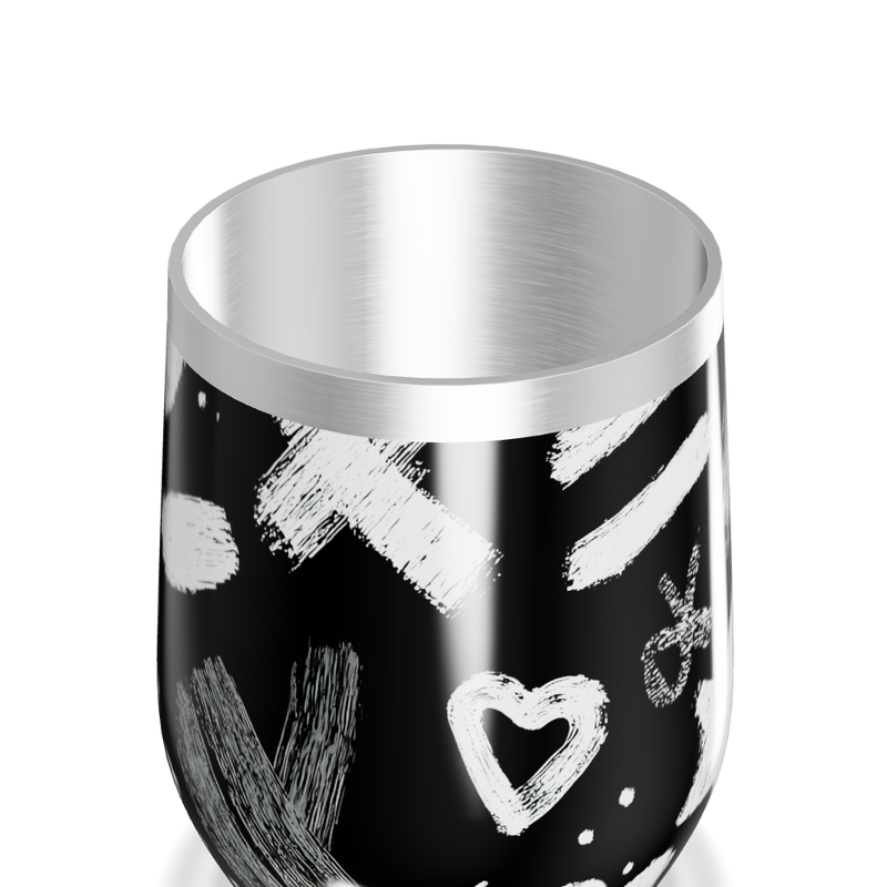 Copo Térmico Slim - Preto com Desenhos Brancos