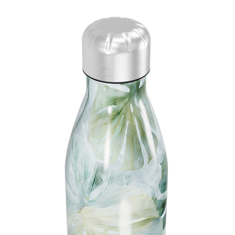 Garrafa Inox - Floral Verde e Branco