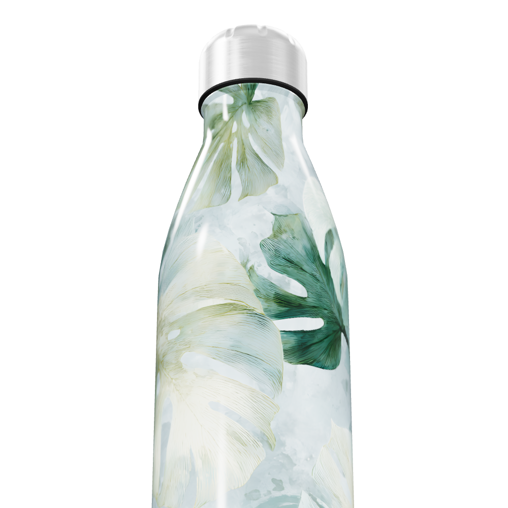 Garrafa Inox - Floral Verde e Branco