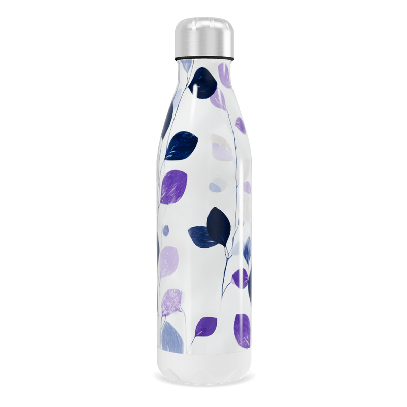 Garrafa Inox - Folhas Azul e Roxo