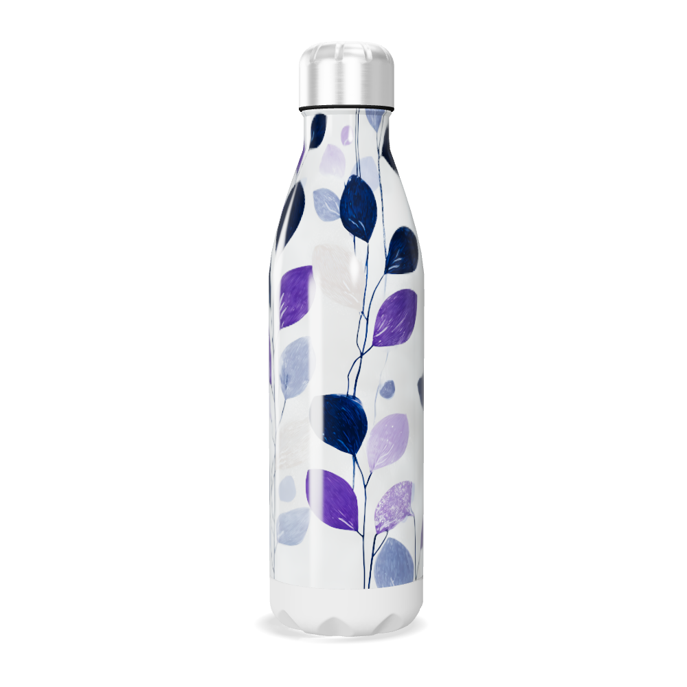 Garrafa Inox - Folhas Azul e Roxo
