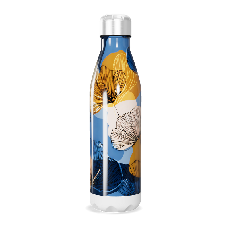 Garrafa Inox - Floral Azul e Dourado
