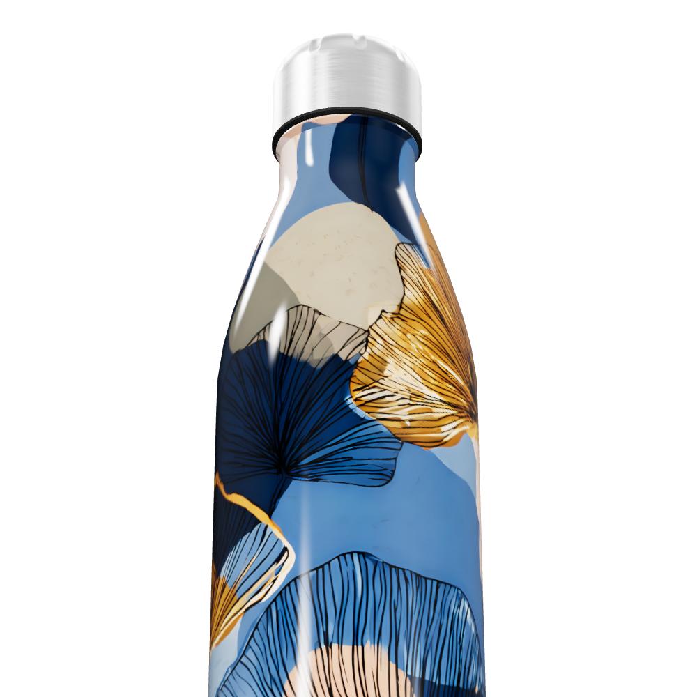 Garrafa Inox - Floral Azul e Dourado