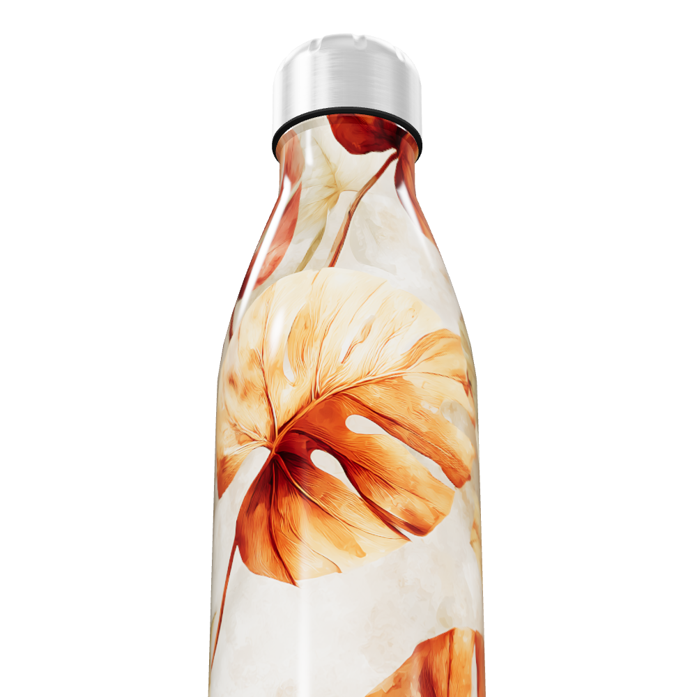 Garrafa Inox - Folhas Laranja e Branca