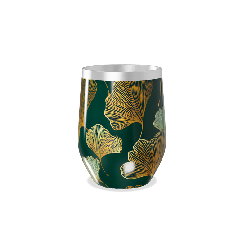 Copo Térmico Slim - Verde com Folhas Douradas