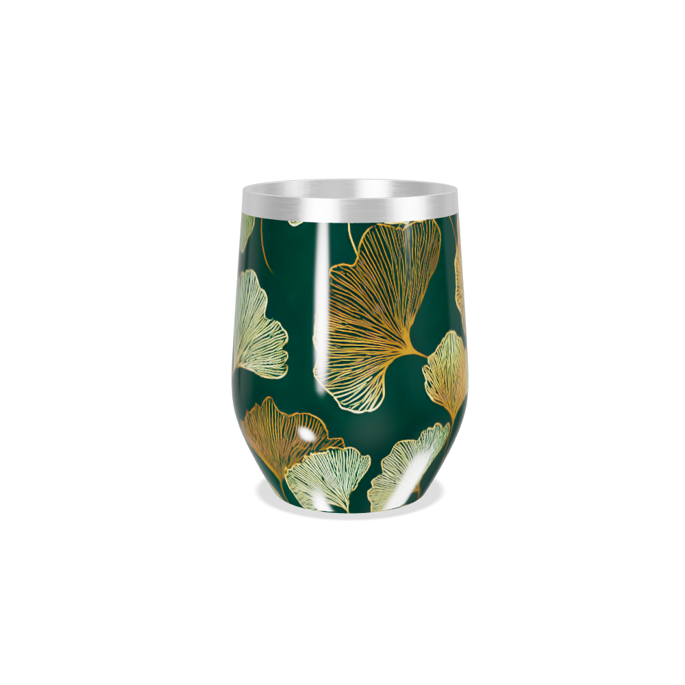 Copo Térmico Slim - Verde com Folhas Douradas