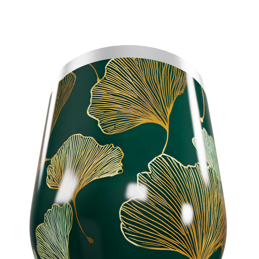 Copo Térmico Slim - Verde com Folhas Douradas