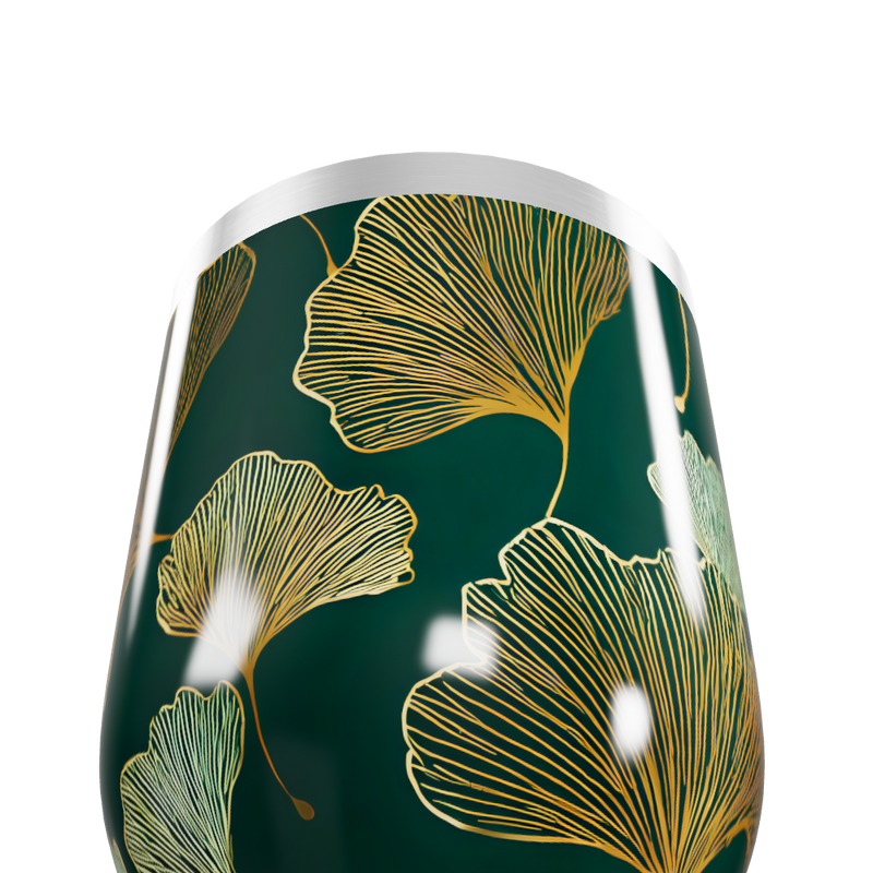 Copo Térmico Slim - Verde com Folhas Douradas