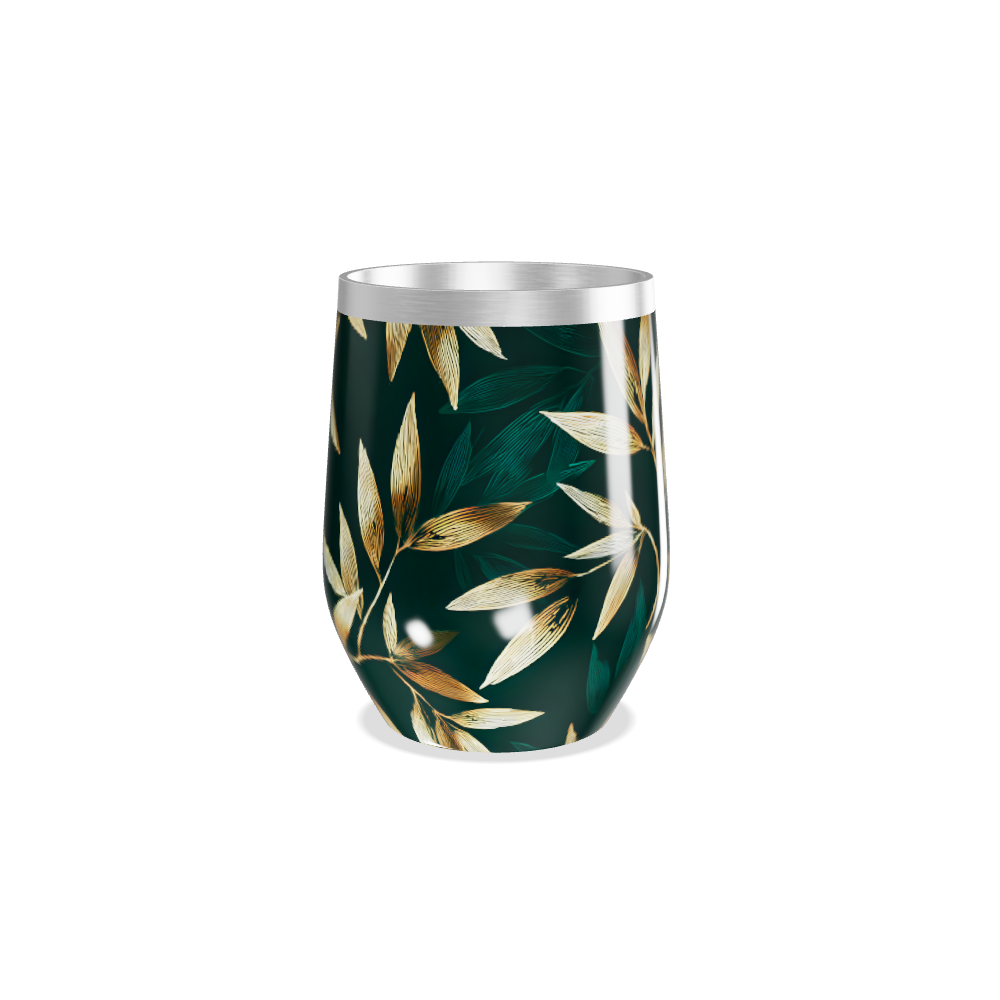 Copo Térmico Slim - Folhas Douradas Verde