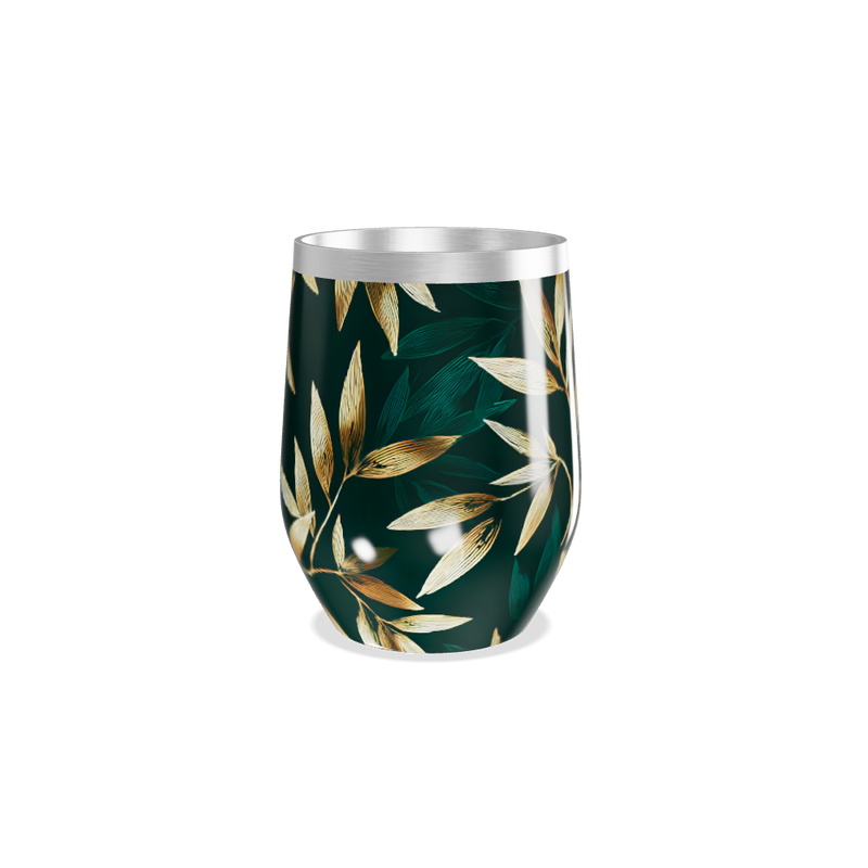 Copo Térmico Slim - Folhas Douradas Verde
