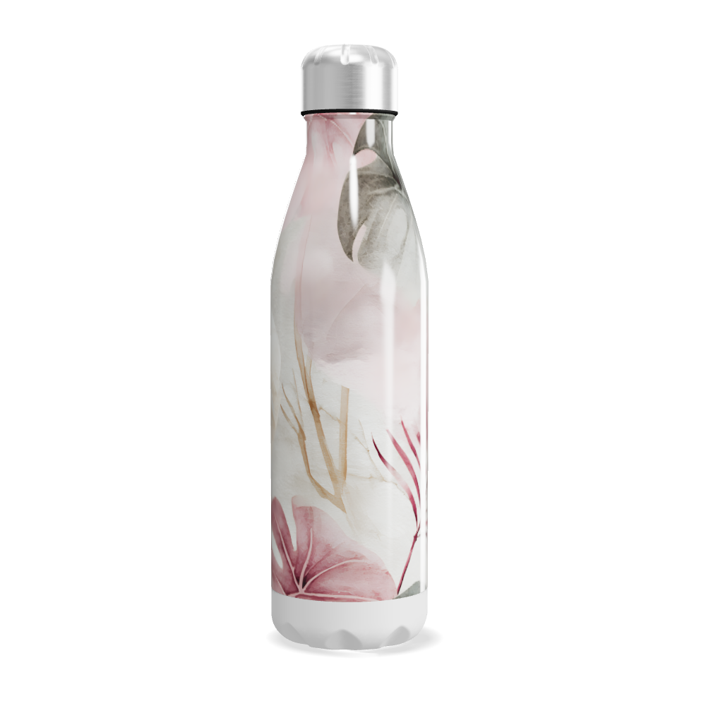 Garrafa Inox - Estampa Floral Branco e Rosa