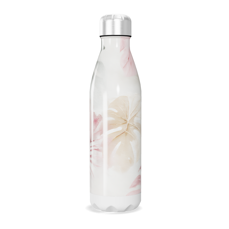 Garrafa Inox - Estampa Floral Branco e Rosa