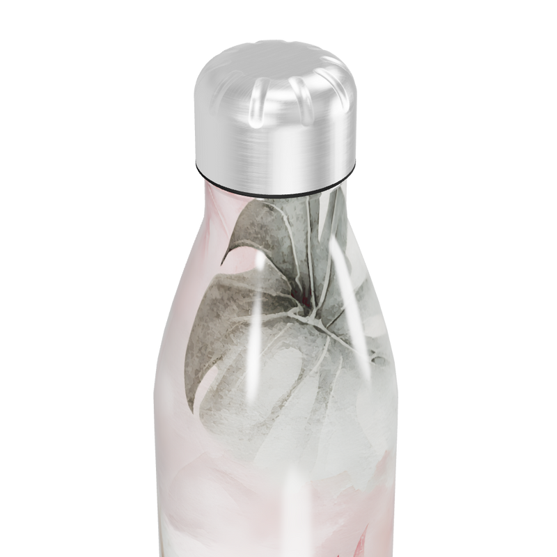 Garrafa Inox - Estampa Floral Branco e Rosa