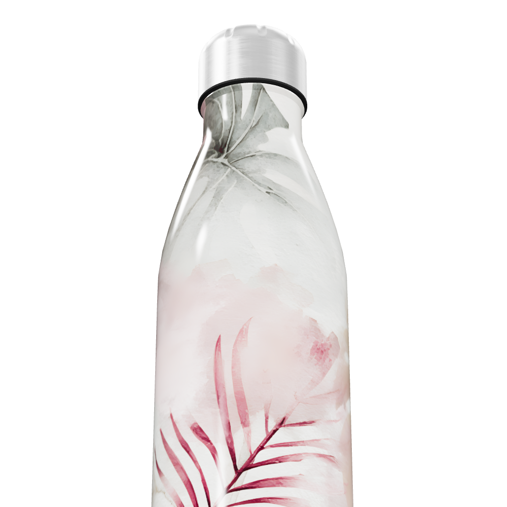 Garrafa Inox - Estampa Floral Branco e Rosa