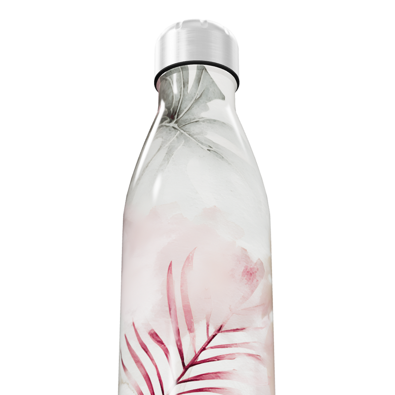 Garrafa Inox - Estampa Floral Branco e Rosa
