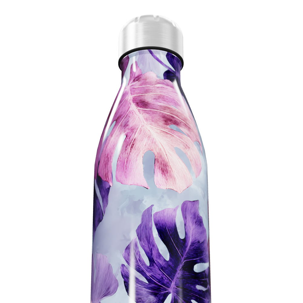 Garrafa Inox - Folhas Roxas e Rosa