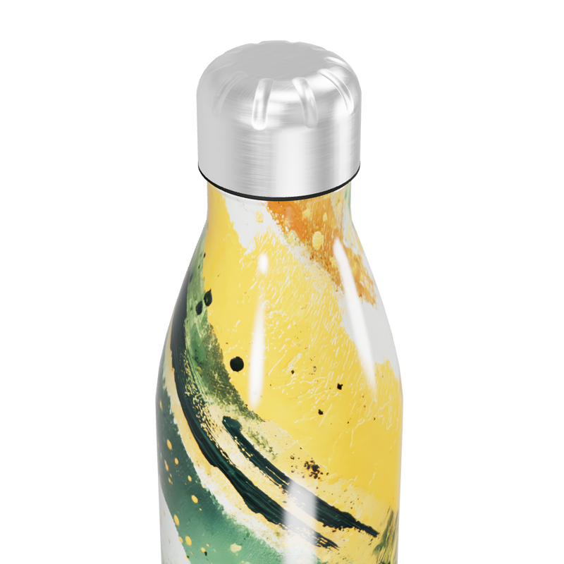 Garrafa Inox - Estampa Abstrata Verde Amarelo
