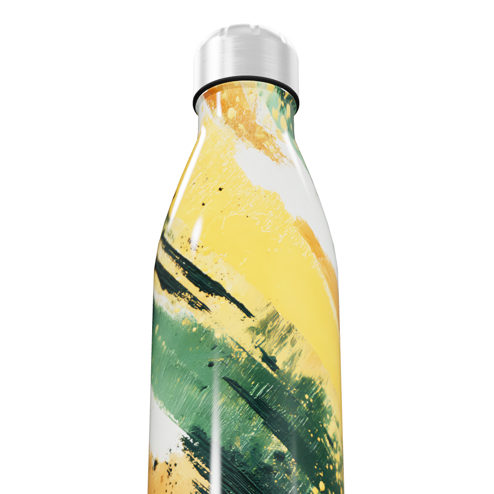 Garrafa Inox - Estampa Abstrata Verde Amarelo