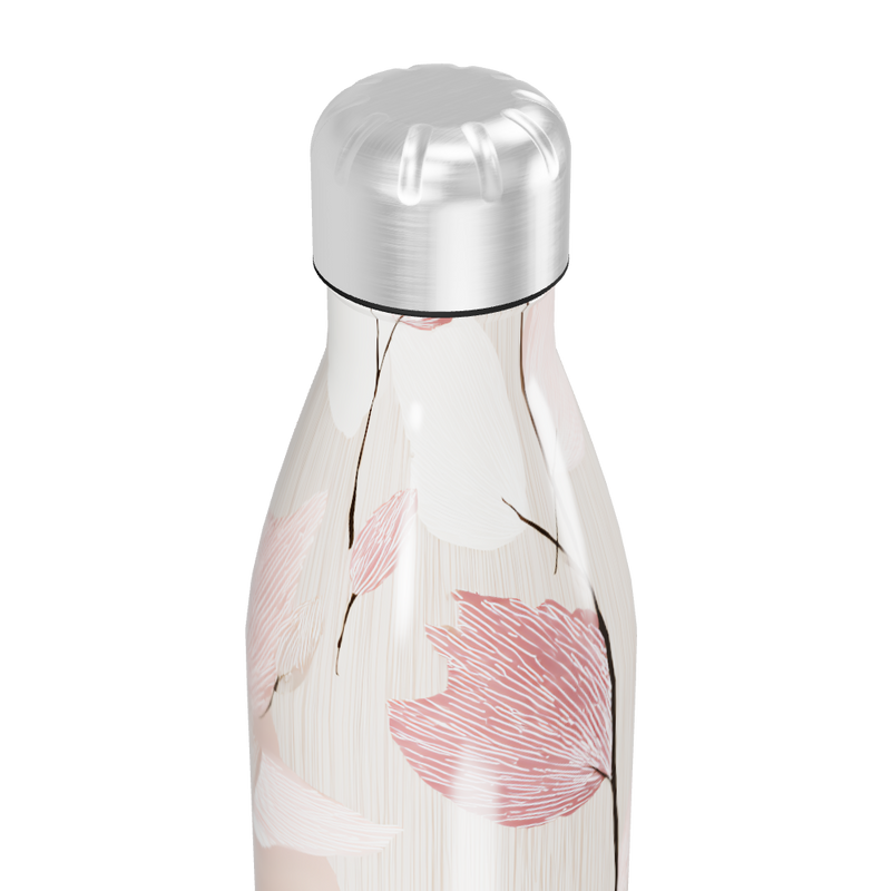 Garrafa Inox - Com estampa folhas rosa