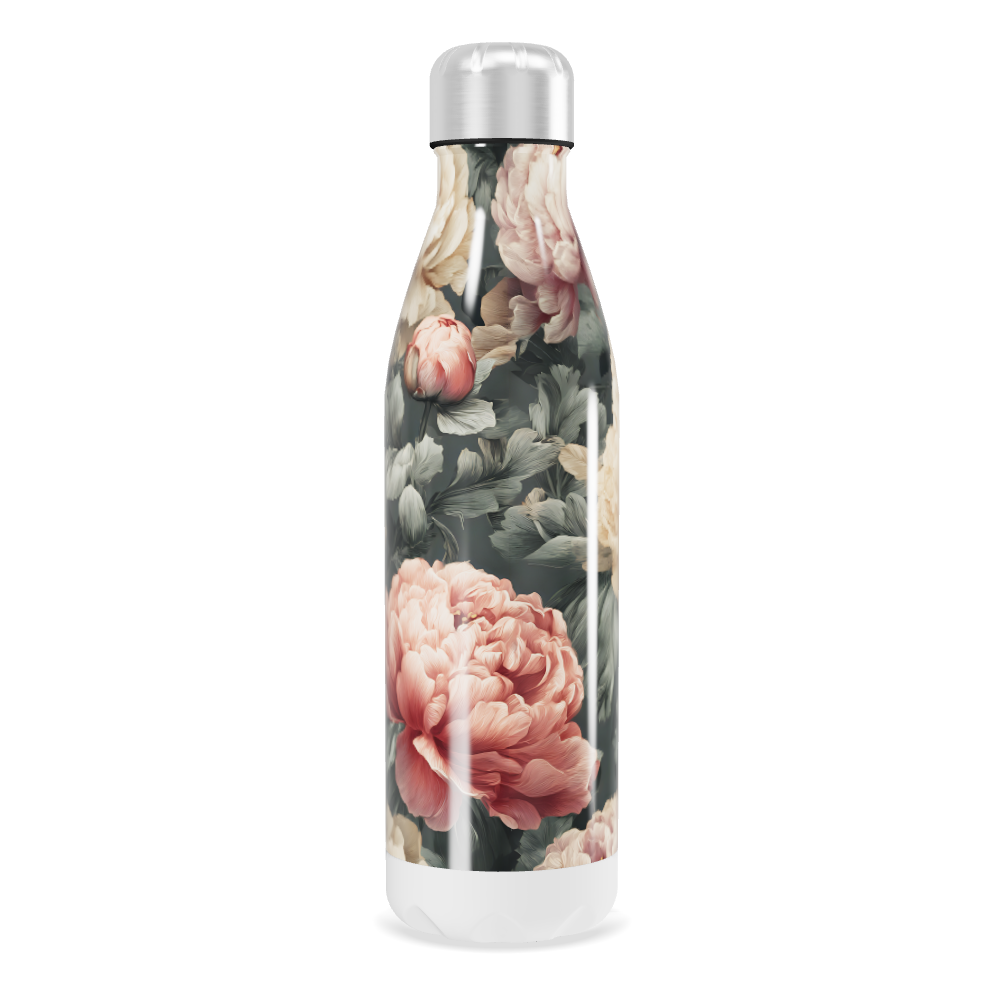 Garrafa Inox - Floral com Tampa Prata