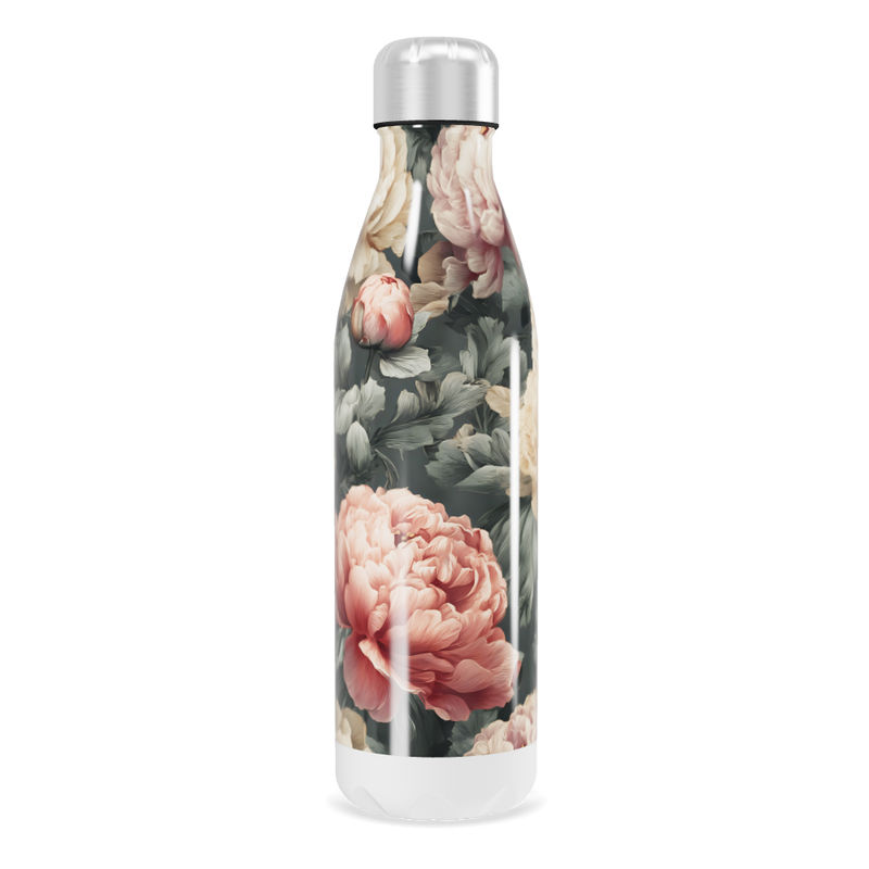 Garrafa Inox - Floral com Tampa Prata