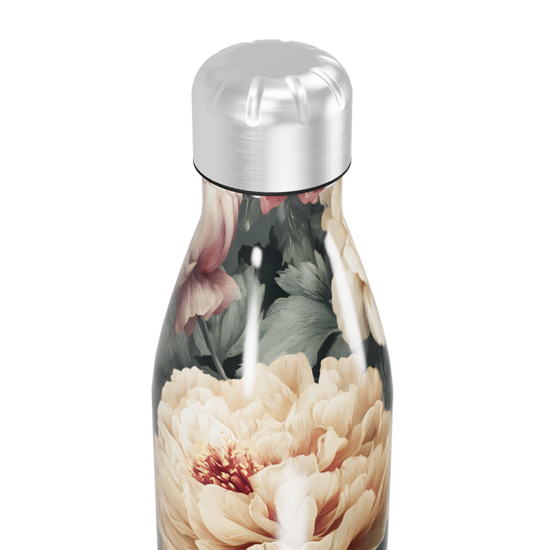 Garrafa Inox - Floral com Tampa Prata