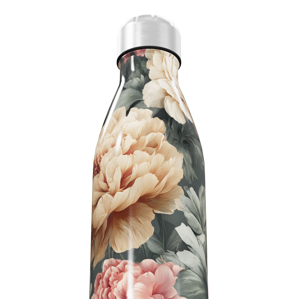 Garrafa Inox - Floral com Tampa Prata