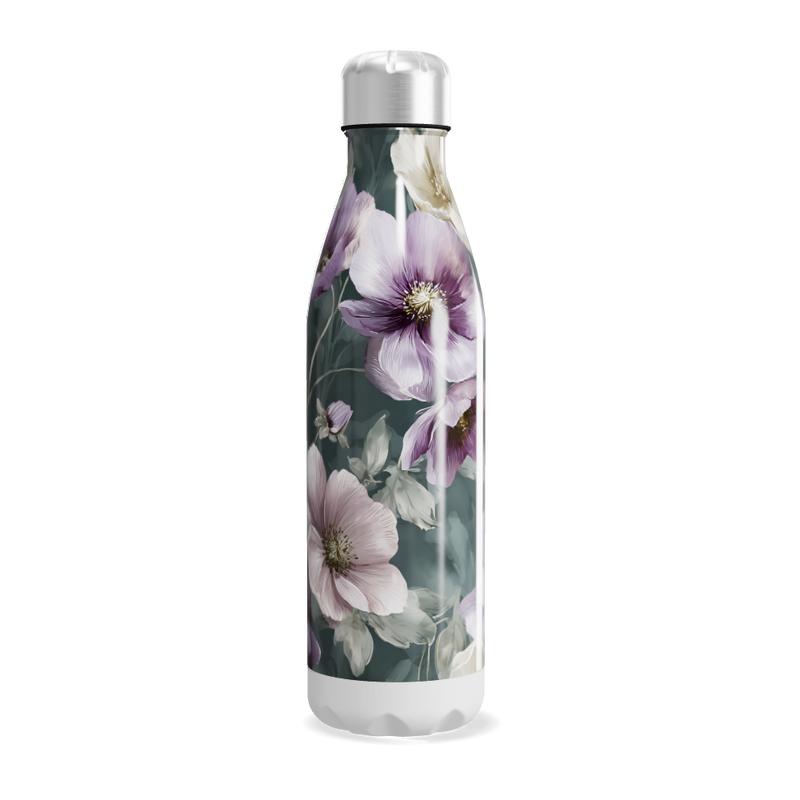 Garrafa Inox - Floral com Fundo Cinza
