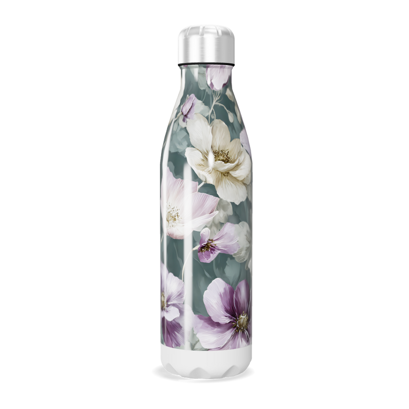 Garrafa Inox - Floral com Fundo Cinza