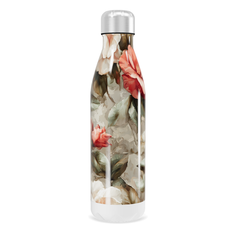 Garrafa Inox - Floral com Tampa Prata