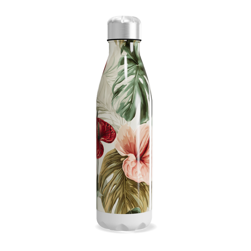 Garrafa Inox - Floral com tampa prata