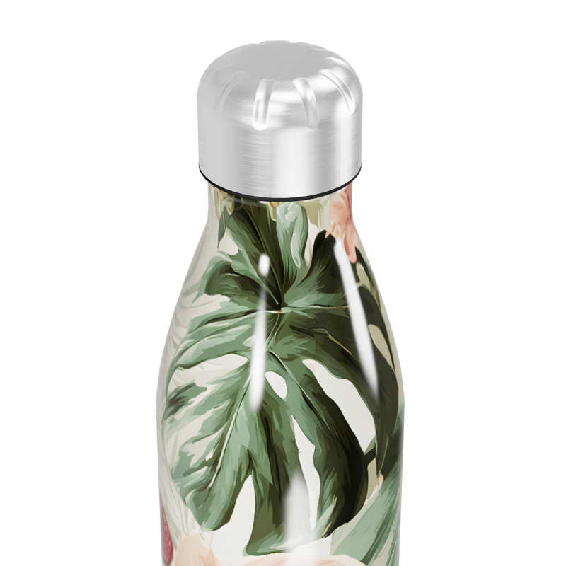 Garrafa Inox - Floral com tampa prata