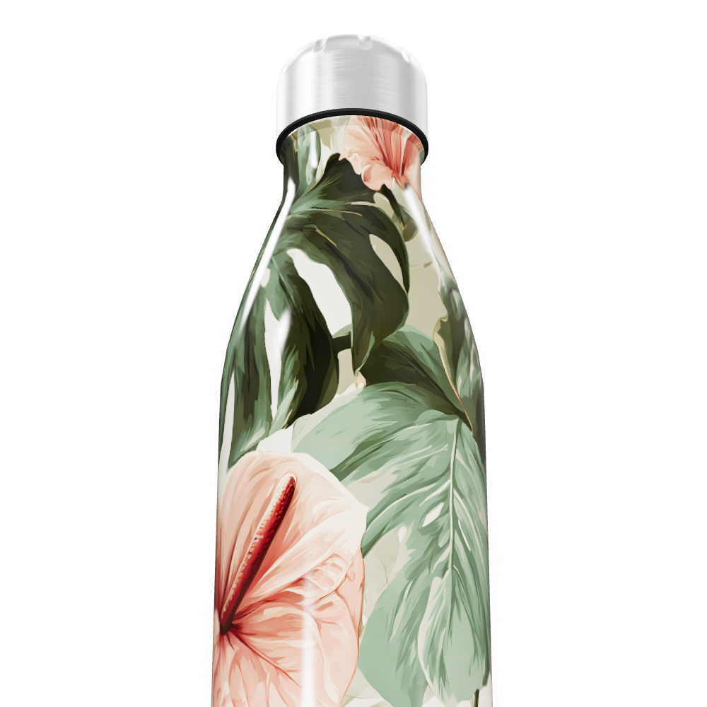 Garrafa Inox - Floral com tampa prata